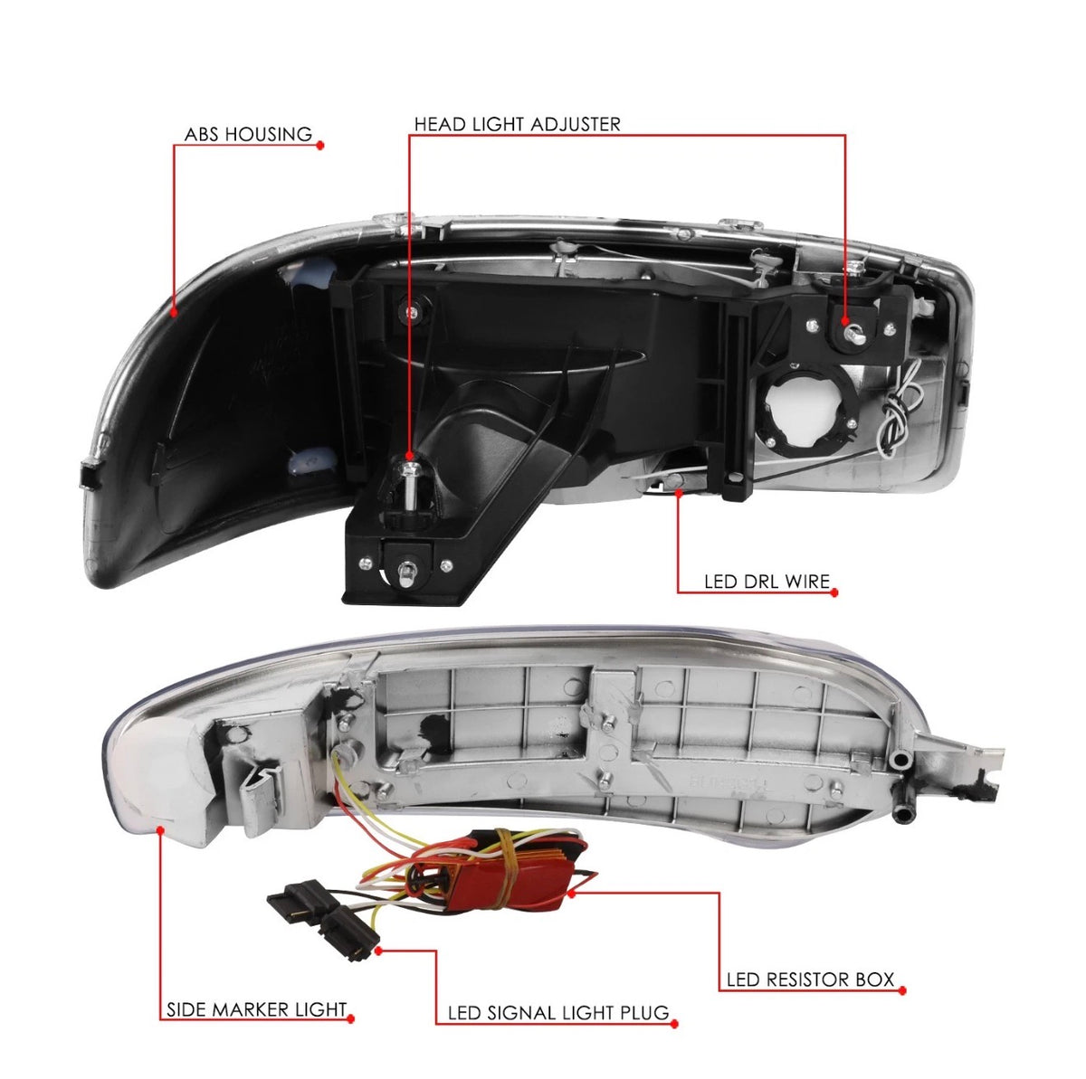 Fit 01-07 Sierra Yukon Denali Switchback LED DRL Bumper Headlights Chrome/Clear