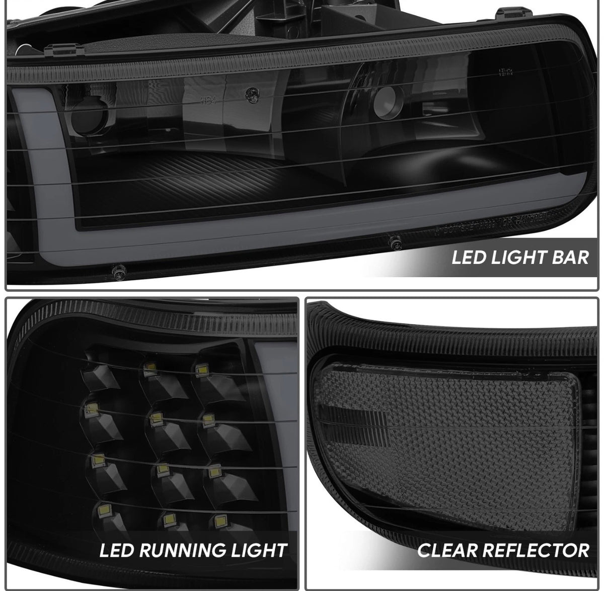 Fit 1999-2002 Chevy Silverado LED DRL Headlight Corner Bumper Signal Lamp Tinted