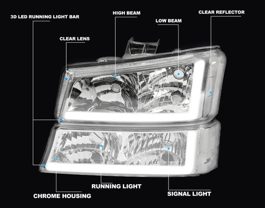 For 03-06 07 Chevy Silverado Avalanche 1500-3500 LED DRL Headlight Bumper Lamps