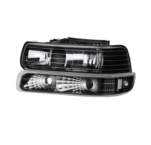 Fit For 1999-2002 Chevy Silverado 2000-2006 Tahoe Suburban 1500 Clear lens+Black housing+Clear corner