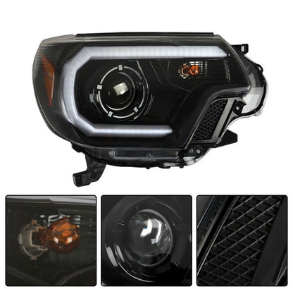 Black LED Headlights Headlamps Fit For Toyota Tacoma 2012-2015 Left+Right Pair