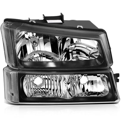 Headlights Assembly+Bumper Lamps Fits 2003-2006 Chevrolet Silverado Black Front