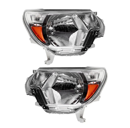 Headlights Headlamps Chrome Housing Left+Right Pair for 2012-2015 Toyota Tacoma