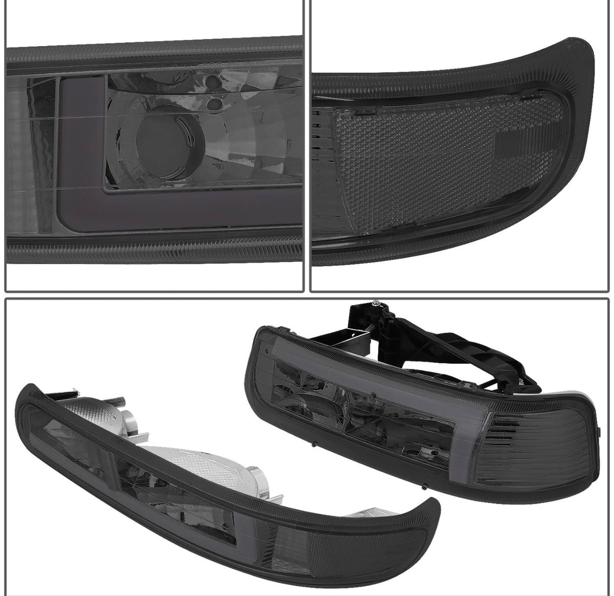 Fit 99-06 Silverado Suburban Pair LED DRL Chrome/ Smoked Headlight Bumper Lamp