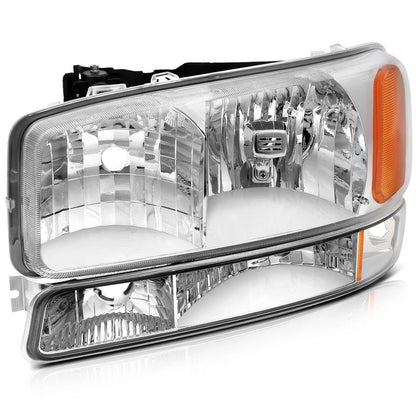 Headlights Assembly+Bumper Light Pair For 2003-2006 GMC Sierra 1500 Clear Lamps