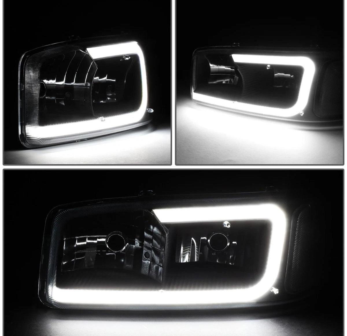 Fit 00-06 GMC Yukon XL Sierra Denali LED DRL Headlight+Bumper Lamps Black/Clear
