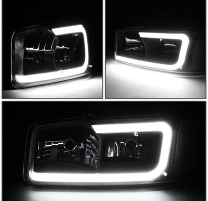 Fit 00-06 GMC Yukon XL Sierra Denali LED DRL Headlight+Bumper Lamps Black/Clear