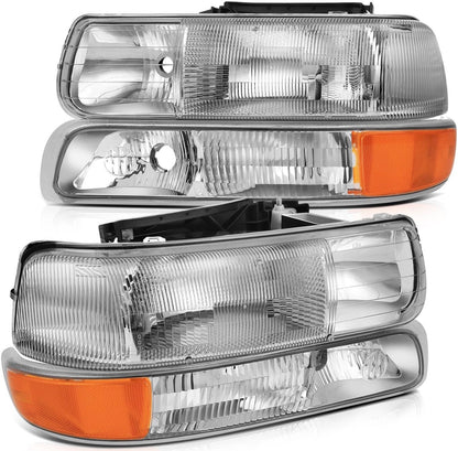 Chrome Headlight Front Lamps For 1999-2002 Chevy Silverado 2000-2006 Suburban