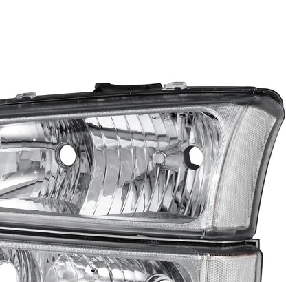 For 2003-2006 Chevrolet Silverado 1500 2500HD Chrome Headlights +Bumper Light