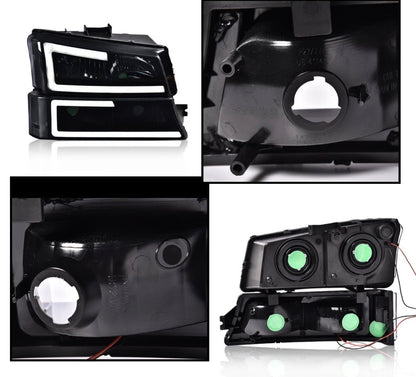 LED DRL Smoke Headlights Bumper Lamps Fit 2003-2007 Chevy Silverado Avalanche