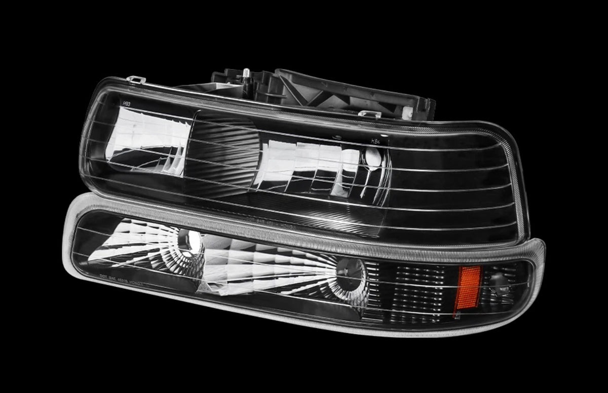 Fit For 1999-2002 Chevy Silverado 2000-2006 Tahoe Suburban 1500 Clear lens+Black housing+Amber corner