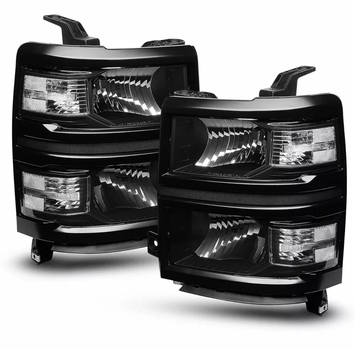 For 2014-2015 Chevy Silverado 1500 Pickup Black Headlights Headlamps LH+RH 14-15