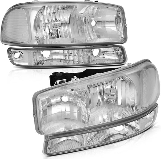 For 2005 2006-2007 GMC Sierra 1500 2500 3500 Yukon Chrome Headlight+Bumper Light