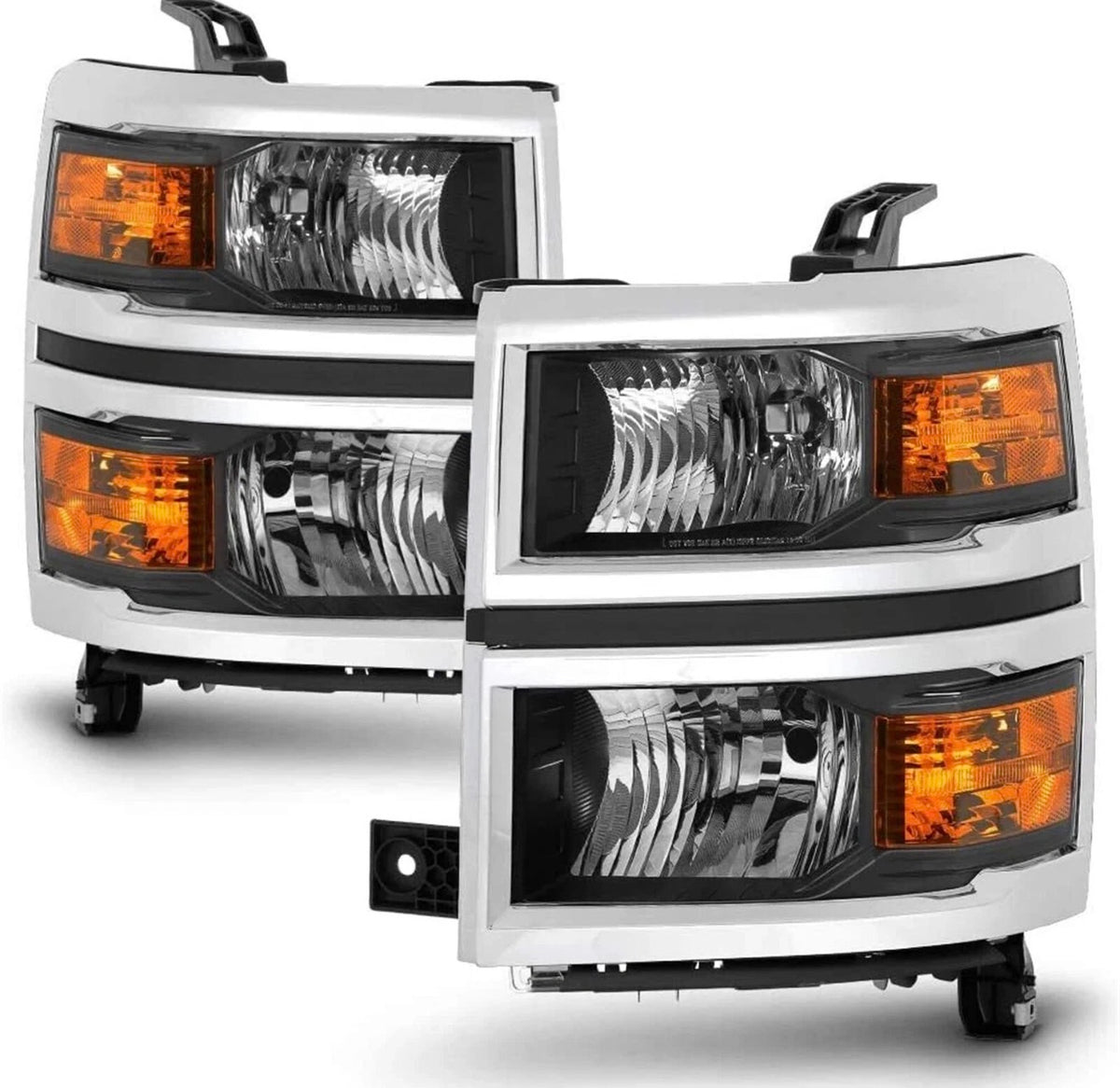 For 2014-2015 Chevy Silverado 1500 Black Headlights Headlamps L+R Pair