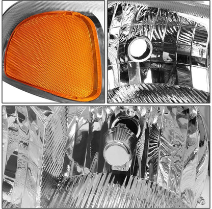 Fit 01-07 GMC Sierra/Yukon Denali Pair Chrome/Amber Side Headlights+Bumper Lamps