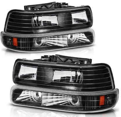 Fit For 1999-2002 Chevy Silverado 2000-2006 Tahoe Suburban 1500 Clear lens+Black housing+Amber corner