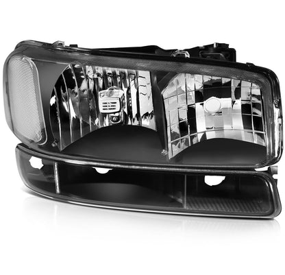 Black Housing Pair Fit For 1999-2007 GMC Sierra Headlights Assembly Bumper light (ADD MORE PICTURES FOR THE BACK)