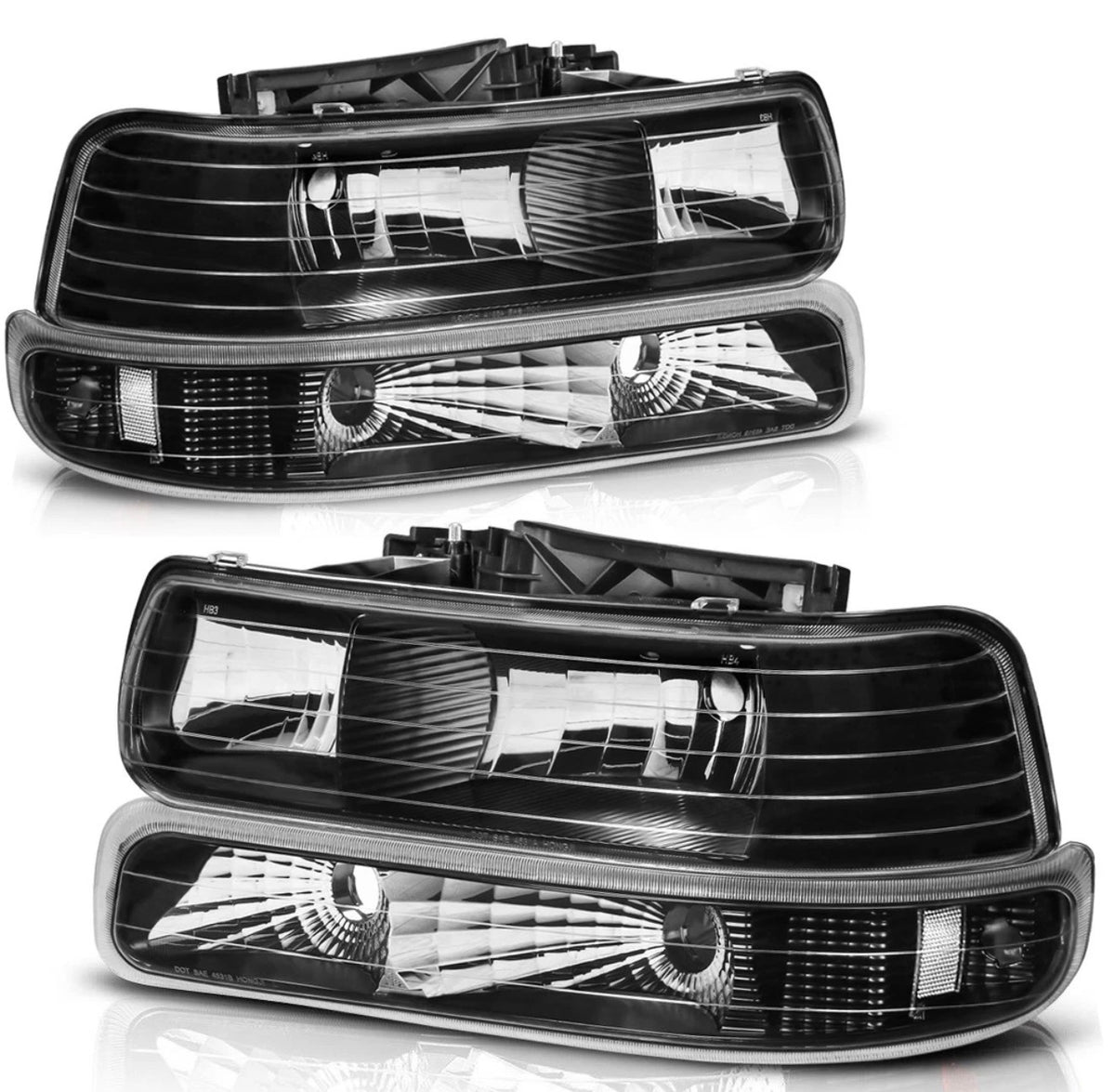 Fit For 1999-2002 Chevy Silverado 2000-2006 Tahoe Suburban 1500 Clear lens+Black housing+Clear corner