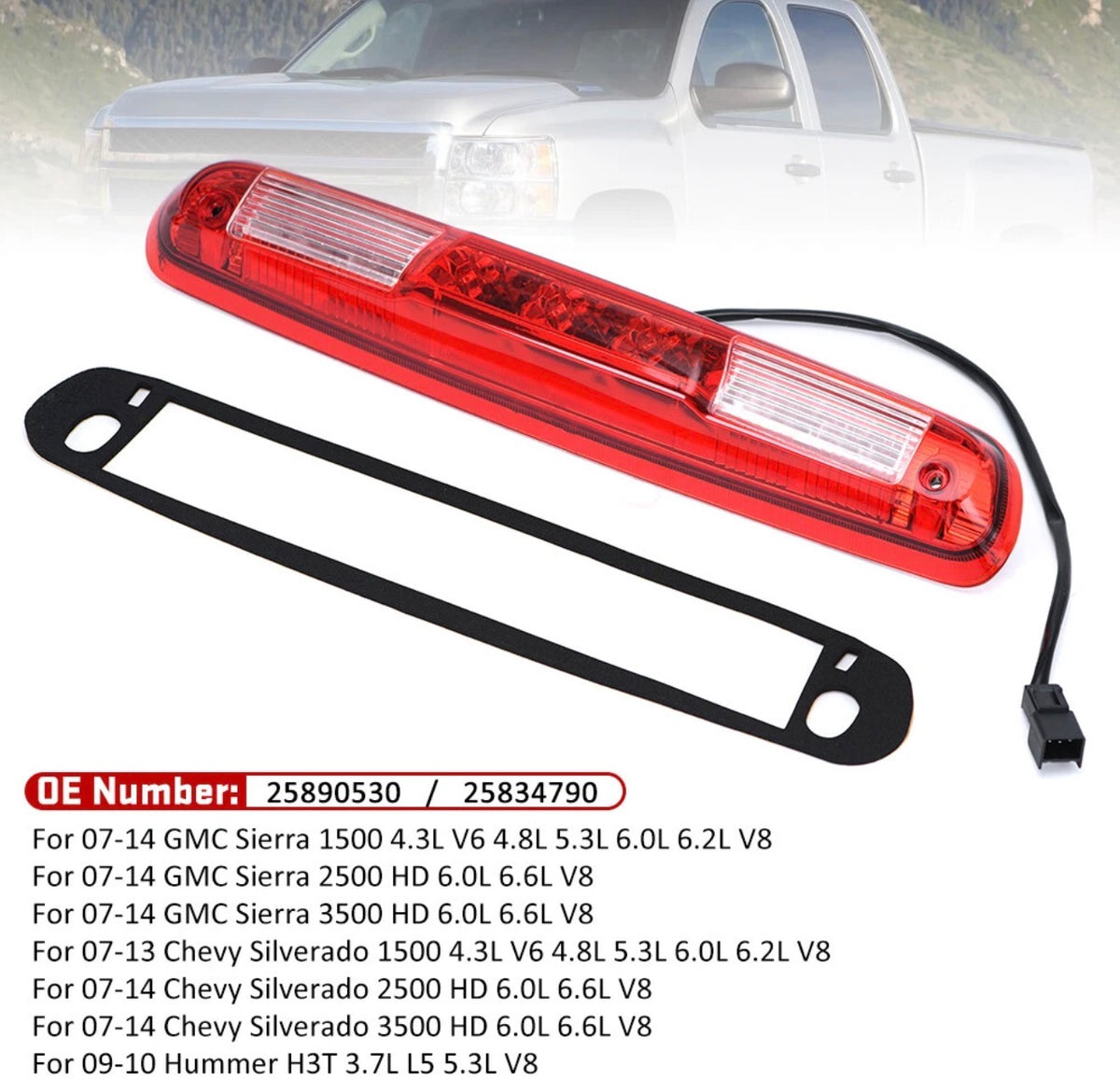 LED 3RD Third Brake Light Fit For 2007-14 Chevy Silverado Sierra 1500 2500 3500