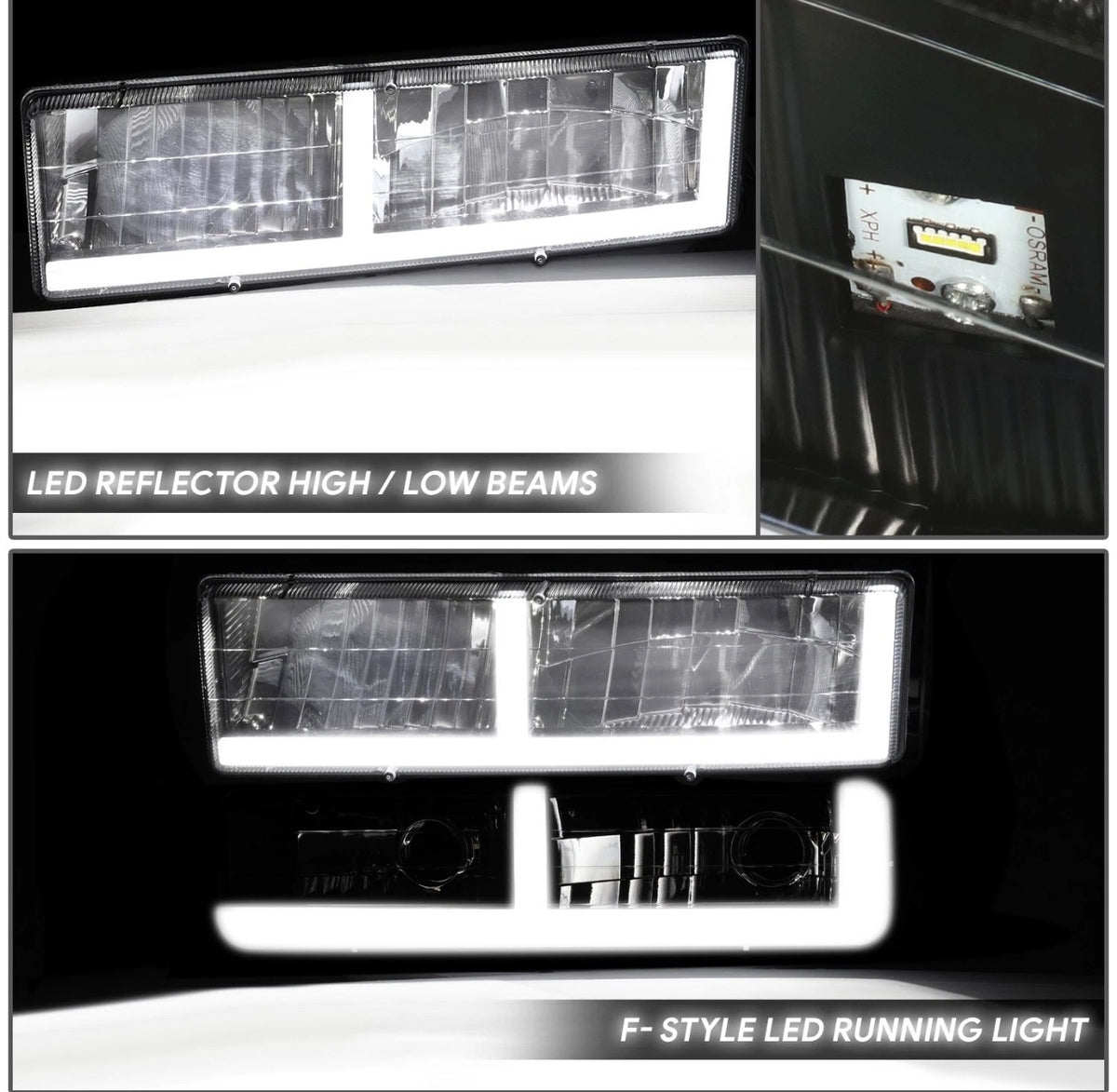 Fit 94-00 GMC C/K 1500-3500 F-LED DRL Headlight+Signal+Amber Corner Lamp Black
