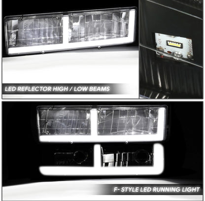 Fit 94-00 GMC C/K 1500-3500 F-LED DRL Headlight+Signal+Amber Corner Lamp Black