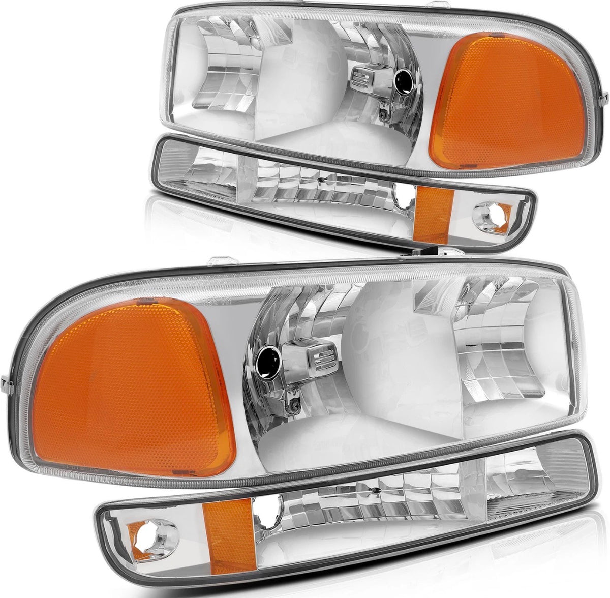 Headlights Assembly+Bumper Light Pair For 2003-2006 GMC Sierra 1500 Clear Lamps