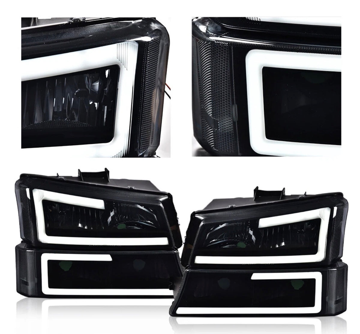 LED DRL Smoke Headlights Bumper Lamps Fit 2003-2007 Chevy Silverado Avalanche