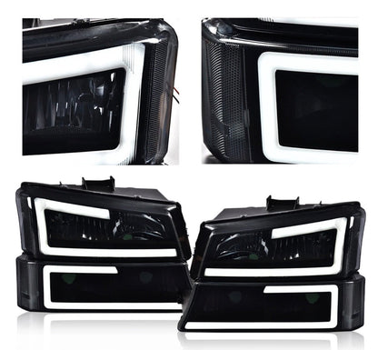 LED DRL Smoke Headlights Bumper Lamps Fit 2003-2007 Chevy Silverado Avalanche