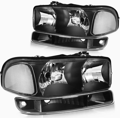 Black Housing Pair Fit For 1999-2007 GMC Sierra Headlights Assembly Bumper light (ADD MORE PICTURES FOR THE BACK)