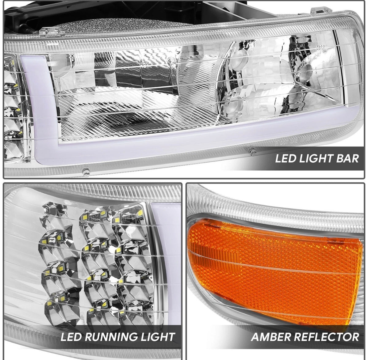 Fit 1999-2002 Chevy Silverado LED DRL Headlight Corner Bumper Signal Lamp Clear