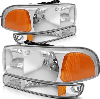 Headlights Assembly+Bumper Light Pair For 2003-2006 GMC Sierra 1500 Clear Lamps