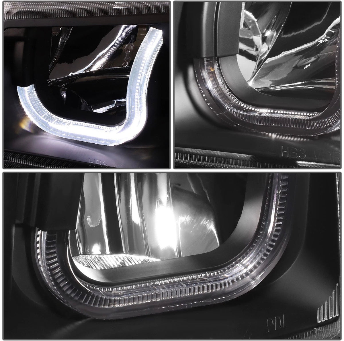 Fit 03-07 Chevy Silverado Black Clear J-Halo LED DRL Headlights w/ Bumper Lamps