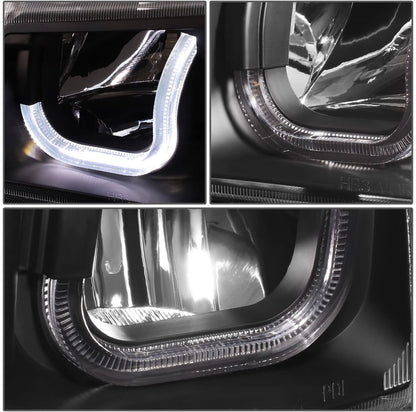 Fit 03-07 Chevy Silverado Black Clear J-Halo LED DRL Headlights w/ Bumper Lamps