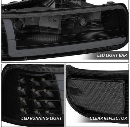 Fit 1999-2002 Chevy Silverado LED DRL Headlight Corner Bumper Signal Lamp Tinted