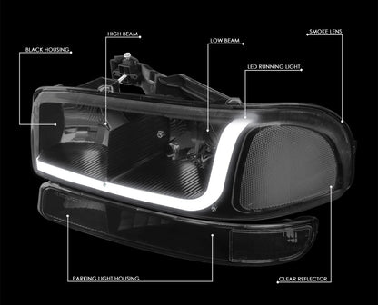 For 1999-2007 Sierra 1500 2500 LED DRL Headlight Bumper Signal Lamp Tinted Clear