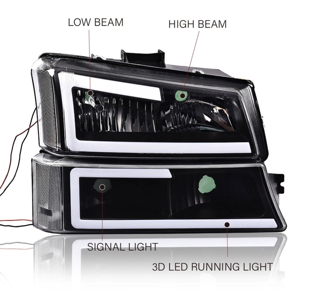 LED DRL Smoke Headlights Bumper Lamps Fit 2003-2007 Chevy Silverado Avalanche