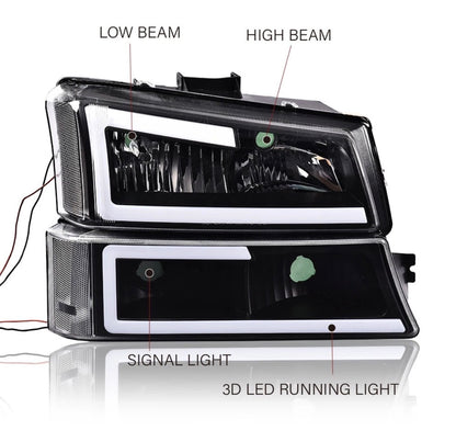 LED DRL Smoke Headlights Bumper Lamps Fit 2003-2007 Chevy Silverado Avalanche