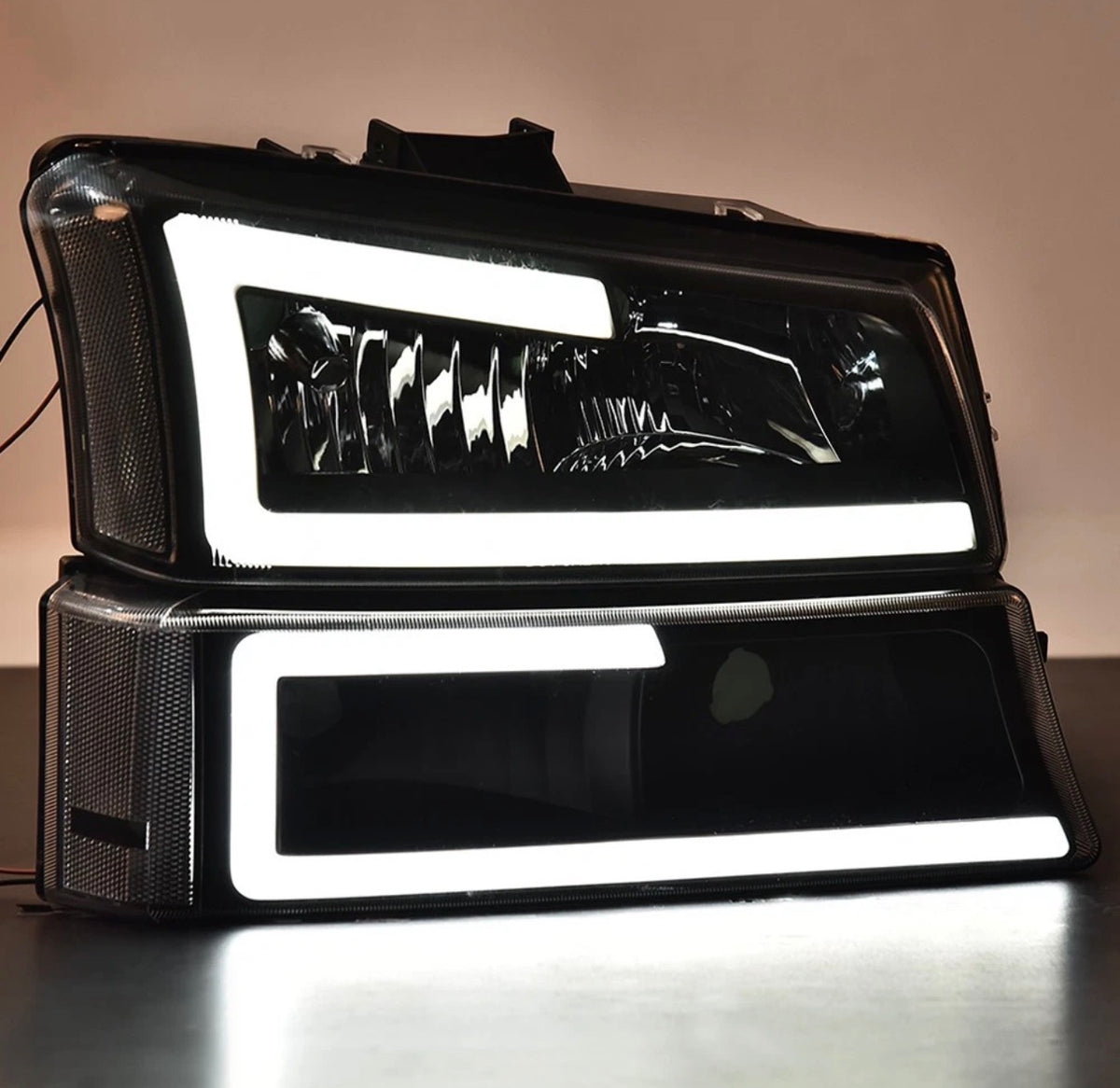 LED DRL Smoke Headlights Bumper Lamps Fit 2003-2007 Chevy Silverado Avalanche