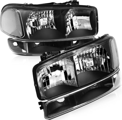 Black Housing Pair Fit For 1999-2007 GMC Sierra Headlights Assembly Bumper light (ADD MORE PICTURES FOR THE BACK)