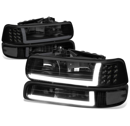 Fit 1999-2002 Chevy Silverado LED DRL Headlight Corner Bumper Signal Lamp Tinted