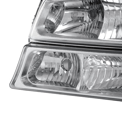 For 2003-2006 Chevrolet Silverado 1500 2500HD Chrome Headlights +Bumper Light