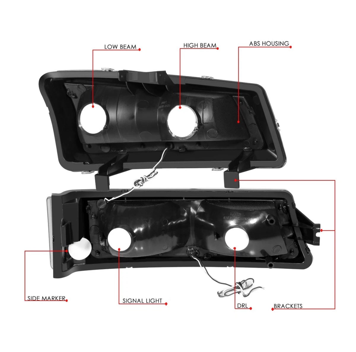 For 2003-2007 Silverado Avalanche LED DRL Headlight Bumper Signal Lamps Black