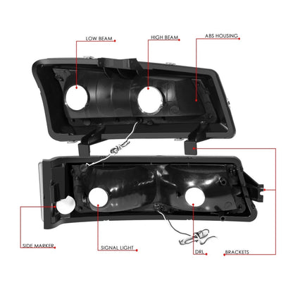 For 2003-2007 Silverado Avalanche LED DRL Headlight Bumper Signal Lamps Black