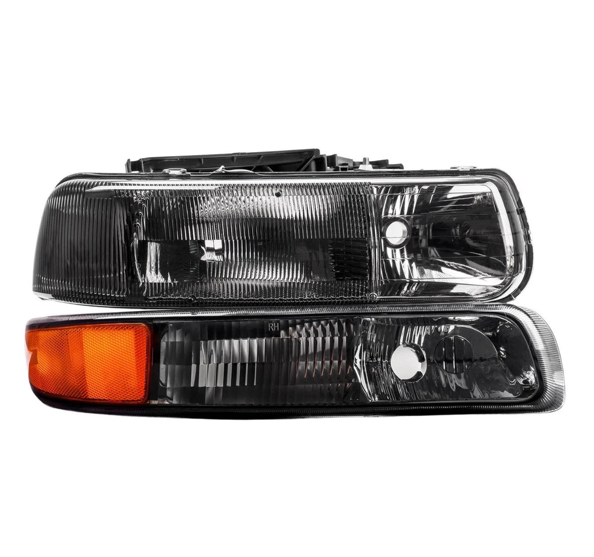 Black Headlights Bumper Lamps For 1999-2002 Chevy Silverado/00-06 Tahoe Suburban amber