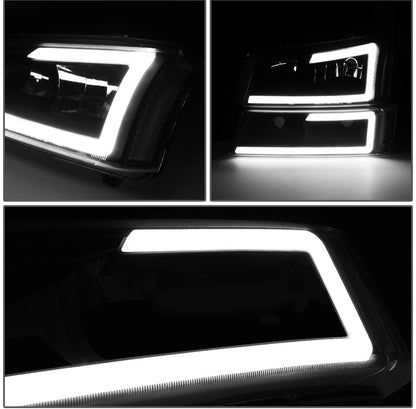 For 2003-2007 Silverado Avalanche LED DRL Headlight Bumper Signal Lamps Black