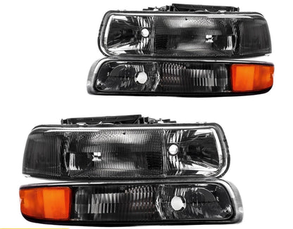 Black Headlights Bumper Lamps For 1999-2002 Chevy Silverado/00-06 Tahoe Suburban amber
