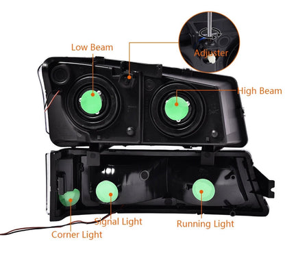 4PCS LED BAR BLACK HEADLIGHTS FIT 03-07 CHEVY SILVERADO 1500 2500 3500 AVALANCHE