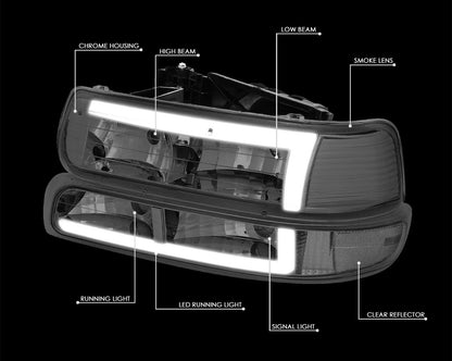 Fit 99-06 Silverado Suburban Pair LED DRL Chrome/ Smoked Headlight Bumper Lamp