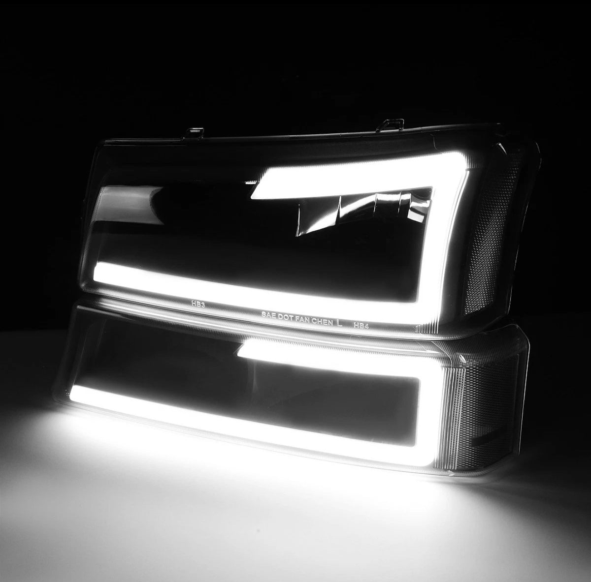 For 2003-2007 Silverado Avalanche LED DRL Headlight Bumper Signal Lamps Black