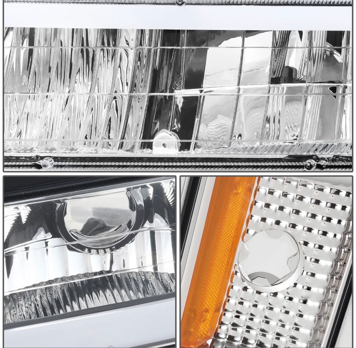 Fit 94-00 Chevy C/K LED DRL Headlight+Bumper Signal+Corner Lamps Chrome/Amber